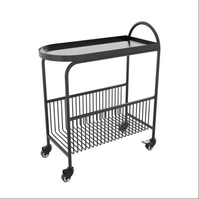 WAOCEO Side Table Small Sofa Side Table End Table with Wheels, 2-Tier Utility Rolling Cart Storage, Mobile Trolley Organizer with Handle for Office Home Kitchen Organization End Table, Black