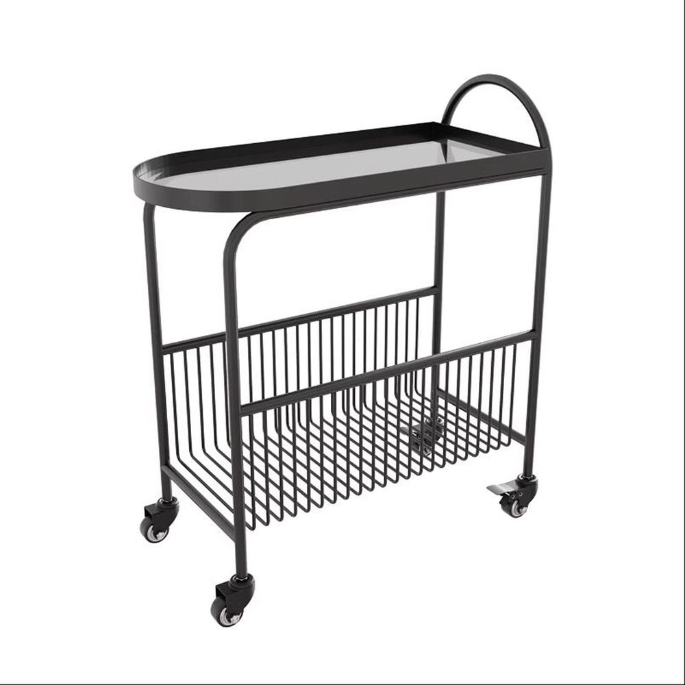 WAOCEO Side Table Small Sofa Side Table End Table with Wheels, 2-Tier Utility Rolling Cart Storage, Mobile Trolley Organizer with Handle for Office Home Kitchen Organization End Table, Black