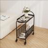 WAOCEO Side Table Small Sofa Side Table End Table with Wheels, 2-Tier Utility Rolling Cart Storage, Mobile Trolley Organizer with Handle for Office Home Kitchen Organization End Table, Black view 3