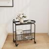 WAOCEO Side Table Small Sofa Side Table End Table with Wheels, 2-Tier Utility Rolling Cart Storage, Mobile Trolley Organizer with Handle for Office Home Kitchen Organization End Table, Black view 4