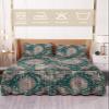 Boho Modern Bed Skirt for Full Size Bed,Wrap Around Bedding Skirt Gathered Dust Ruffle Bedskirt Sets with 2 Packs Matching Pillow Covers 30"x20",Classic 18 Inch Drop,Green Abstract Minimalist Flower view 2