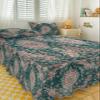 Boho Modern Bed Skirt for Full Size Bed,Wrap Around Bedding Skirt Gathered Dust Ruffle Bedskirt Sets with 2 Packs Matching Pillow Covers 30"x20",Classic 18 Inch Drop,Green Abstract Minimalist Flower view 3
