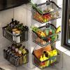 Countertop Fruit Basket Hanging Fruit Basket 2 Tier Metal Kitchen Baskets Rack Wire Wall Mounted Produce Baskets, Metal Fruit Rack And Vegetable Stand Keeps Fruit And Vegetable Fresh,black fruit and v view 4