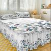 Blue Eucalyptus Bed Skirt for Twin XL Size Bed,Wrap Around Bedding Skirt Gathered Dust Ruffle Bedskirt Sets with 1 Pack Matching Pillow Covers 30"x20",18 Inch Drop,Country Rustic Grey Leaves Bird view 3
