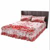 Valentine's Red Love Bed Skirt for Twin Size Bed,Wrap Around Bedding Skirt Gathered Dust Ruffle Bedskirt Sets with 1 Pack Matching Pillow Covers 30"x20",18 Inch Drop,Plaid Dots Heart Rose Leaves view 1