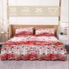 Valentine's Red Love Bed Skirt for Twin Size Bed,Wrap Around Bedding Skirt Gathered Dust Ruffle Bedskirt Sets with 1 Pack Matching Pillow Covers 30"x20",18 Inch Drop,Plaid Dots Heart Rose Leaves view 2
