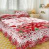 Valentine's Red Love Bed Skirt for Twin Size Bed,Wrap Around Bedding Skirt Gathered Dust Ruffle Bedskirt Sets with 1 Pack Matching Pillow Covers 30"x20",18 Inch Drop,Plaid Dots Heart Rose Leaves view 3