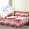 Valentine's Red Love Bed Skirt for Twin Size Bed,Wrap Around Bedding Skirt Gathered Dust Ruffle Bedskirt Sets with 1 Pack Matching Pillow Covers 30"x20",18 Inch Drop,Plaid Dots Heart Rose Leaves view 4