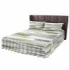 Abstract Sage Green Bed Skirt for Queen Size Bed,Wrap Around Bedding Skirt Gathered Dust Ruffle Bedskirt Sets with 2 Packs Matching Pillow Covers 30"x20",18" Drop,Modern Geometric Grey White Stripe view 1