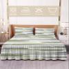 Abstract Sage Green Bed Skirt for Queen Size Bed,Wrap Around Bedding Skirt Gathered Dust Ruffle Bedskirt Sets with 2 Packs Matching Pillow Covers 30"x20",18" Drop,Modern Geometric Grey White Stripe view 2