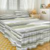 Abstract Sage Green Bed Skirt for Queen Size Bed,Wrap Around Bedding Skirt Gathered Dust Ruffle Bedskirt Sets with 2 Packs Matching Pillow Covers 30"x20",18" Drop,Modern Geometric Grey White Stripe view 3