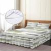 Abstract Sage Green Bed Skirt for Queen Size Bed,Wrap Around Bedding Skirt Gathered Dust Ruffle Bedskirt Sets with 2 Packs Matching Pillow Covers 30"x20",18" Drop,Modern Geometric Grey White Stripe view 4