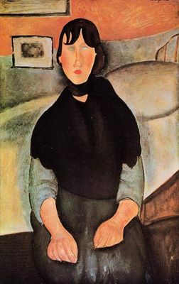 Toperfect Paintings on Canvas - 16 Famous Art Oil Paintings - dark young woman seated by a bed 1918 Amedeo Modigliani -04, $50-$2000 Hand Painted by Art Academies' Teachers