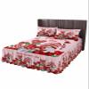 Valentine's Day Bed Skirt for King Size Bed,Wrap Around Bedding Skirt Gathered Dust Ruffle Bedskirt Sets with 2 Packs Matching Pillow Covers 36"x20",18 Inch Drop,Red Stripes Gnomes Love Rose Pink view 1