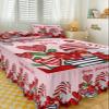 Valentine's Day Bed Skirt for King Size Bed,Wrap Around Bedding Skirt Gathered Dust Ruffle Bedskirt Sets with 2 Packs Matching Pillow Covers 36"x20",18 Inch Drop,Red Stripes Gnomes Love Rose Pink view 3