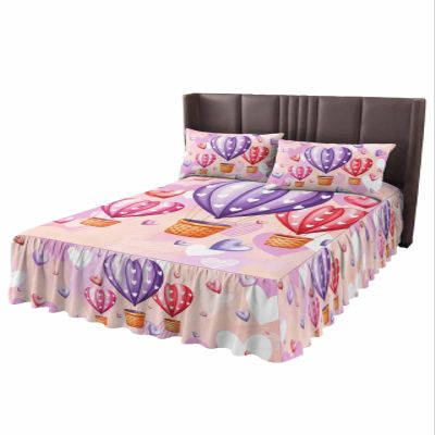 Colorful Love Bed Skirt for Full Size Bed,Wrap Around Bedding Skirt Gathered Dust Ruffle Bedskirt Sets With 2 Packs Matching Pillow Covers 30"x20",Classic 18 Inch Drop,Valentine's Day Watercolor Heart