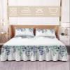 Teal Eucalyptus Bed Skirt for Queen Size Bed,Wrap Around Bedding Skirt Gathered Dust Ruffle Bedskirt Sets with 2 Packs Matching Pillow Covers 30"x20",18 Inch Drop,Botanical Leaves Contemporary White view 2