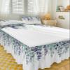 Teal Eucalyptus Bed Skirt for Queen Size Bed,Wrap Around Bedding Skirt Gathered Dust Ruffle Bedskirt Sets with 2 Packs Matching Pillow Covers 30"x20",18 Inch Drop,Botanical Leaves Contemporary White view 3