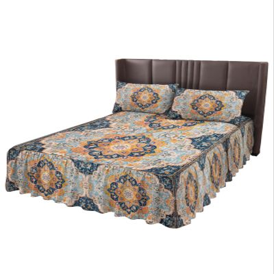 Abstract Flower Bed Skirt for Twin Size Bed,Wrap Around Bedding Skirt Gathered Dust Ruffle Bedskirt Sets with 1 Pack Matching Pillow Covers 30"x20",18 Inch Drop,Boho Vintage Colorful Native Print
