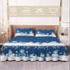 Blue Snowman Bed Skirt for Twin Size Bed,Wrap Around Bedding Skirt Gathered Dust Ruffle Bedskirt Sets with 1 Pack Matching Pillow Covers 30"x20",18 Inch Drop,Christmas Snowflake Geometric Tree Branch view 2