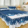 Blue Snowman Bed Skirt for Twin Size Bed,Wrap Around Bedding Skirt Gathered Dust Ruffle Bedskirt Sets with 1 Pack Matching Pillow Covers 30"x20",18 Inch Drop,Christmas Snowflake Geometric Tree Branch view 3