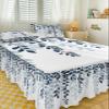 Gradual Blue Leaves Bed Skirt for Full Size Bed,Wrap Around Bedding Skirt Gathered Dust Ruffle Bedskirt Sets with 2 Packs Matching Pillow Covers 30"x20",18 Inch Drop,Geometric Country Botanical Plant view 3