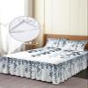Gradual Blue Leaves Bed Skirt for Full Size Bed,Wrap Around Bedding Skirt Gathered Dust Ruffle Bedskirt Sets with 2 Packs Matching Pillow Covers 30"x20",18 Inch Drop,Geometric Country Botanical Plant view 4