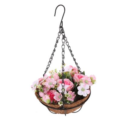Amosfun Artificial Flower Hanging Basket Lifelike Peony Design for Indoor and Outdoor Decoration for Home Office and Garden Use
