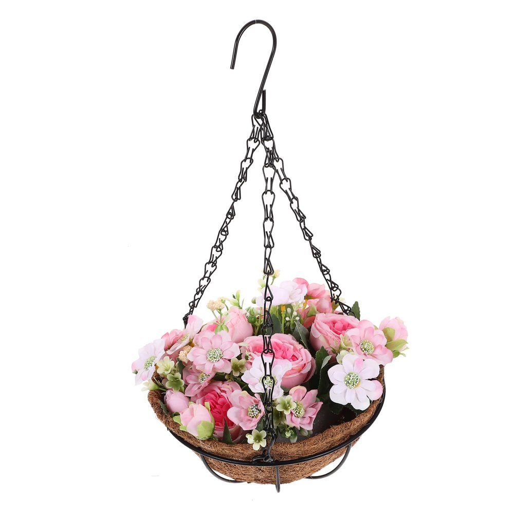 Amosfun Artificial Flower Hanging Basket Lifelike Peony Design for Indoor and Outdoor Decoration for Home Office and Garden Use