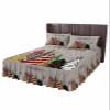 Christmas Tree Grey Bed Skirt for Queen Size Bed,Wrap Around Bedding Skirt Gathered Dust Ruffle Bedskirt Sets with 2 Packs Matching Pillow Covers 30"x20",18 Inch Drop,Snowflake Red Gold Green Dot view 1