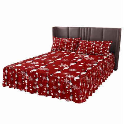 Red Christmas Bed Skirt for Twin XL Size Bed,Wrap Around Bedding Skirt Gathered Dust Ruffle Bedskirt Sets with 1 Pack Matching Pillow Covers 30"x20",18 Inch Drop,Farmhouse Snowman Snowflake Wood