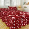 Red Christmas Bed Skirt for Twin XL Size Bed,Wrap Around Bedding Skirt Gathered Dust Ruffle Bedskirt Sets with 1 Pack Matching Pillow Covers 30"x20",18 Inch Drop,Farmhouse Snowman Snowflake Wood view 3