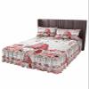 Valentine's Gnomes Bed Skirt for Twin Size Bed,Wrap Around Bedding Skirt Gathered Dust Ruffle Bedskirt Sets with 1 Pack Matching Pillow Covers 30"x20",Classic 18 Inch Drop,Rose Flower Woodgrain Pink view 1