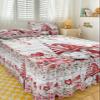 Valentine's Gnomes Bed Skirt for Twin Size Bed,Wrap Around Bedding Skirt Gathered Dust Ruffle Bedskirt Sets with 1 Pack Matching Pillow Covers 30"x20",Classic 18 Inch Drop,Rose Flower Woodgrain Pink view 3