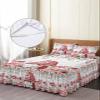Valentine's Gnomes Bed Skirt for Twin Size Bed,Wrap Around Bedding Skirt Gathered Dust Ruffle Bedskirt Sets with 1 Pack Matching Pillow Covers 30"x20",Classic 18 Inch Drop,Rose Flower Woodgrain Pink view 4