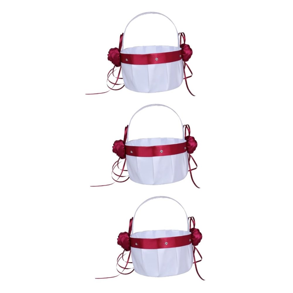 IMIKEYA 3pcs Wedding Centerpieces Small Flower Girl Basket Portable Rose Flower Basket for Wedding Party Supplies