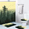 4 Pcs Green Misty Forest Coniferous Trees Birds Bathroom Shower Curtain Set Decor Waterproof with 12 Hooks and Non-Slip Rugs Toilet Lid,72x72 view 1