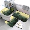 4 Pcs Green Misty Forest Coniferous Trees Birds Bathroom Shower Curtain Set Decor Waterproof with 12 Hooks and Non-Slip Rugs Toilet Lid,72x72 view 2