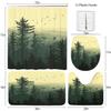 4 Pcs Green Misty Forest Coniferous Trees Birds Bathroom Shower Curtain Set Decor Waterproof with 12 Hooks and Non-Slip Rugs Toilet Lid,72x72 view 3
