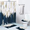 4 Pcs Modern Blue Gold Oil Painting Art Bathroom Shower Curtain Set Decor Waterproof with 12 Hooks and Non-Slip Rugs Toilet Lid,72x72 view 1