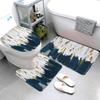 4 Pcs Modern Blue Gold Oil Painting Art Bathroom Shower Curtain Set Decor Waterproof with 12 Hooks and Non-Slip Rugs Toilet Lid,72x72 view 2