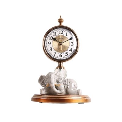 HEXEH Desktop Clock Elephant Ceramic Ornament Clock Metal Desk Clock Living Room Home Fashion Desktop Silent Desk Clock Tabletop Decorative Clock (Color : White)