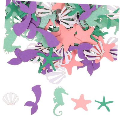 Amosfun 100pcs Mermaid Confetti for Ocean Themed Parties Paper Scatters for Weddings Birthdays and Celebrations Decoration for Cake and Dessert Tables