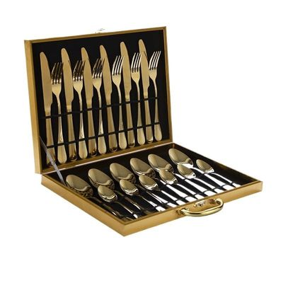 WHIERGGIN Silverware Set, 24Piece Stainless Steel Cutlery Steak Knife, Fork And Spoon Gold Gift Box Set (Size : GOLD)