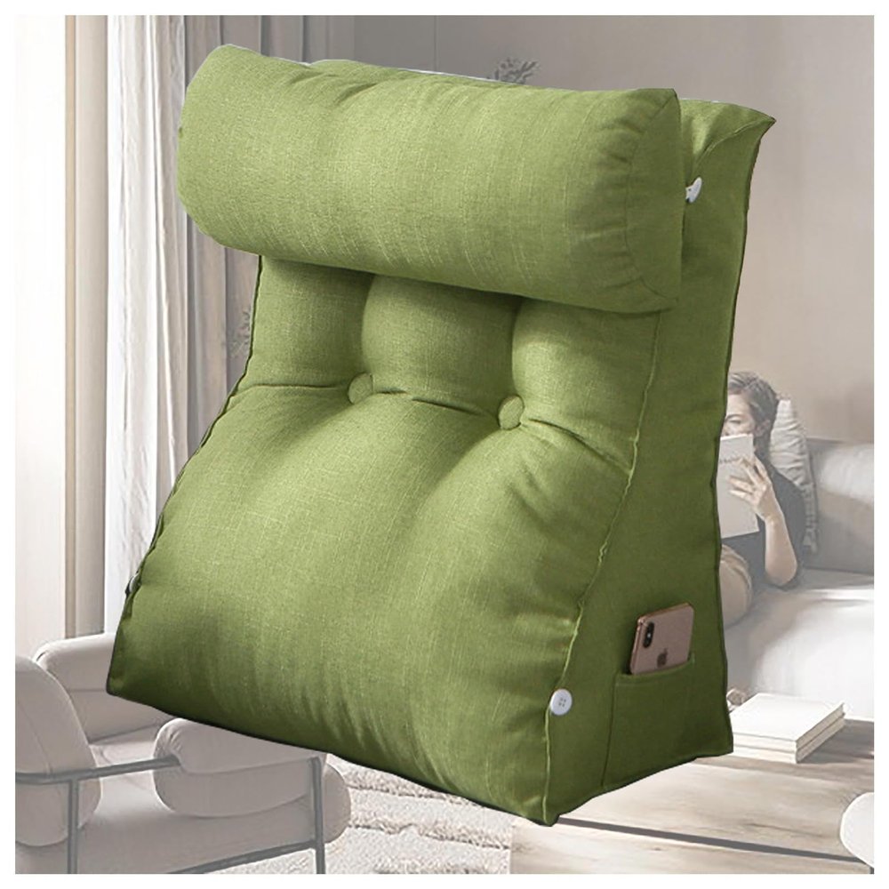 AKYLDI Bed Wedge Pillow, Back Rest for Bed Sitting with Pockets/Washable Cover, Chair Pillow for Bed for Working on Laptop,Green