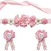 Afkengung Pink Maternity Sash Set Daddy and Mommy to be Corsage Pin Flowers Baby Shower Souvenir Sash Supplies Gender Reveal Decorations Pregnancy Photography PropsPink view 1