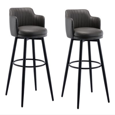 Barstools Swivel Chair Bar Set of 2 with Back Kitchen Island bar stools Counter Height with Arms, Nappa Leather Pedal Chrome Upholstered Seat, for Bars, Cafe, Lounge, Pubs (Gray 80cm)