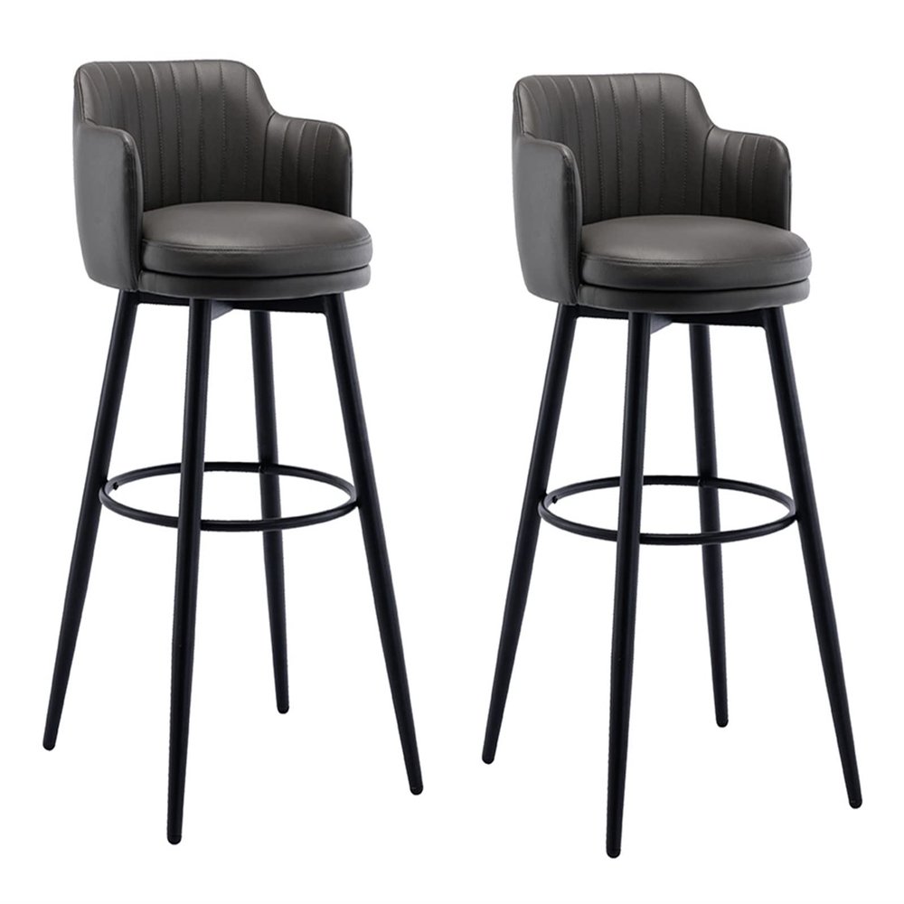 Barstools Swivel Chair Bar Set of 2 with Back Kitchen Island bar stools Counter Height with Arms, Nappa Leather Pedal Chrome Upholstered Seat, for Bars, Cafe, Lounge, Pubs (Gray 80cm)
