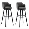 Barstools Swivel Chair Bar Set of 2 with Back Kitchen Island bar stools Counter Height with Arms, Nappa Leather Pedal Chrome Upholstered Seat, for Bars, Cafe, Lounge, Pubs (Gray 80cm) view 1