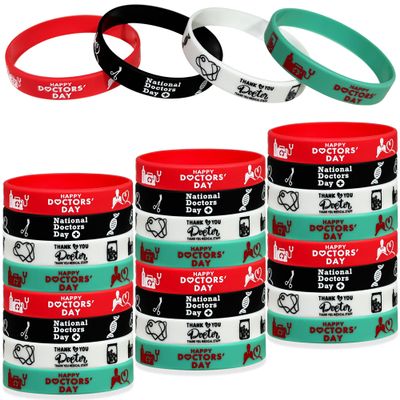 24Pcs Thanks Doctor Rubber Bracelets Happy Doctors Party Favors Doctor Party Supplies Silicone Wristbands National Doctors Day Party Gift Bag Fillers Goodie Bag Stuff